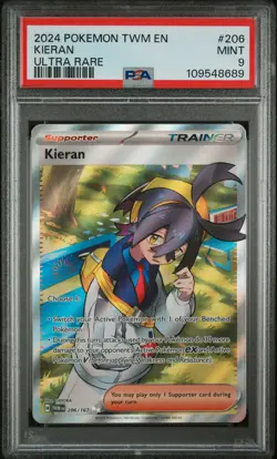 2024 POKEMON TWM EN-TWILIGHT MASQUERADE ULTRA RARE #206 KIERAN PSA 9 - Image 1