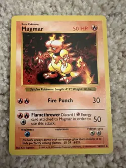 Pokemon WOTC 1999 Base Set Shadowless Magmar Rare Vintage Pokemon Card NM 36/102 - Image 1