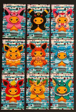 Poncho Pikachu Eeveelutions Attacks 2 Database Red Stars Holo Complete Set - Image 1