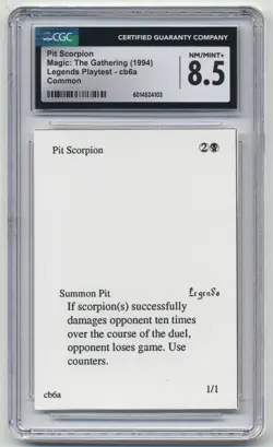 Graded Pit Scorpion CGC 8.5 NM-MT+ Legends Playtest Card cb6a 1994 MTG Magic! - Image 1