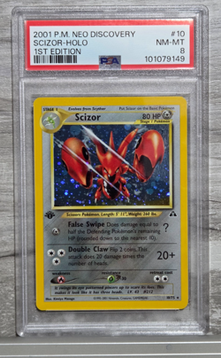 Pokemon 2001 P.M. Neo Discovery Scizor Holo #10 PSA 8 1st Edition - Image 1