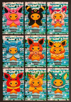 Poncho Pikachu Eeveelutions Attacks 2 Database Green Stars Holo Complete Set - Image 1