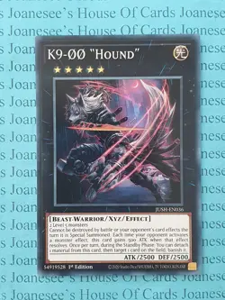 JUSH-EN036 K9-OO "Hound" Super Rare Yu-Gi-Oh Card 1st Edition New - Image 1