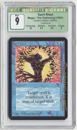 Graded Gold Signed Spell Blast CGC 9 MINT w/10 Alpha Artist Brian Snoddy MTG! - Image 1