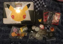 Pokemon Celebrations 25th Anniversary Collectors Chest Tin EMPTY Sleeves Markers - Image 1