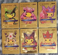 Pokemon Custom Fan Art Pikachu Tag Team Cosplay Lot of 6 Gold Foil Cards NM - Image 1