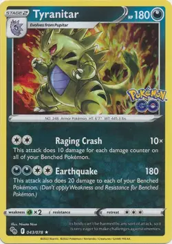 Tyranitar 043/078 Holo Pokemon GO Pokemon Card NM - Image 1