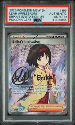 Pokemon Card Erikas Invitation 196 Signed Voice Actor Leah Applebaum PSA Auto 10 - Image 1