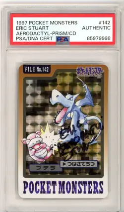 PSA Signed Eric Stuart Aerodactyl Prism 1997 Pokemon Pocket Monster Vending Card - Image 1