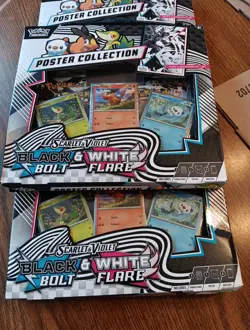 Lot of 3 - Pokemon Black Bolt And White Flare Unova Poster Collection DAMAGE !! - Image 1