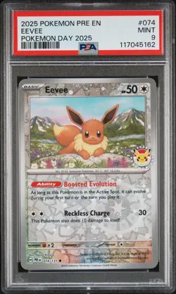 2025 POKEMON PRE EN-PRISMATIC EVOLUTIONS POKEMON DAY 2025 #074 EEVEE PSA 9 - Image 1