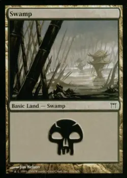 Swamp (296) -Foil Medium Play MTG Champions of Kamigawa - Image 1
