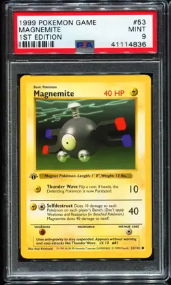 PSA 1999 Pokemon Pokemon Game 1st Edition #53 MAGNEMITE PSA 9 MINT - Image 1