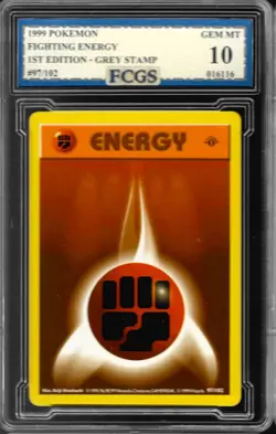 1999 Pokemon 1st Edition Fighting Energy GREY STAMP #97 Graded FCGS 10 GEM MINT - Image 1