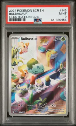 Pokemon TCG Bulbasaur Stellar Crown Illustration Rare Holo Card 143/142 PSA 9 - Image 1