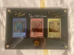 SIGNED Yugioh 25th Anniversary Stainless Steel Egyptian God Cards - Image 1