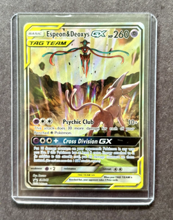Espeon & Deoxys GX SM240 Promo Tag Team Pokemon Card Vibrant Colors Creased - Image 1