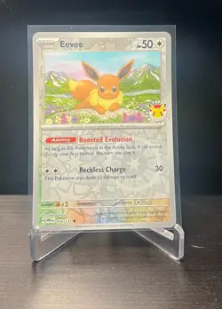Pokemon Eevee 74/131 Promo 2025 Pokemon Day Promo Black Star Stamped Cosmo Holo - Image 1