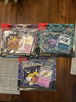 Pokemon Paldean Fates Tech Sticker Collection SET of 3 NEW Sealed Scarlet Violet - Image 1
