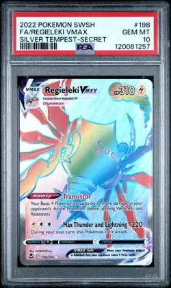 2022 POKEMON SWORD & SHIELD SILVER TEMPEST SECRET FULL ART/REGIELEKI VMAX PSA 10 - Image 1