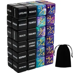 48 Pieces Keywords MTG Dice Counters Plus 1 Life Counter Dice Abilities Creat... - Image 1