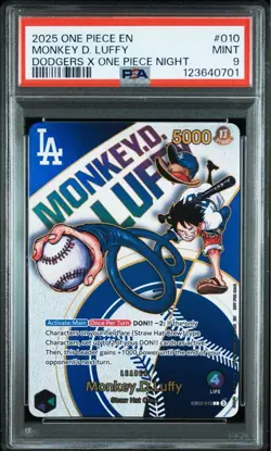 One Piece Card PSA9 Monkey D Ruffy EB02-010 Dodgers Promo Japanese - Image 1