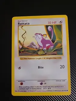 Rattata 61/102 - Base Set Shadowless Pokemon WOTC Vintage Card LP - Image 1