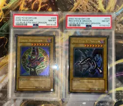 Yugioh 2002 Oldprint Dark Magician & Red Eyes B. Dragon LOB PSA 8 - Image 1