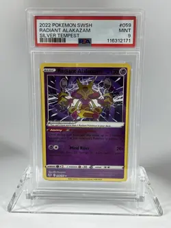 PSA 9 MINT RADIANT ALAKAZAM # 059 POKEMON CARD SWORD & SHIELD SILVER TEMPEST - Image 1