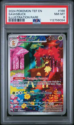 2024 POKEMON TEF EN-TEMPORAL FORCES ILLUSTRATION RARE #166 SAWSBUCK PSA 8 - Image 1