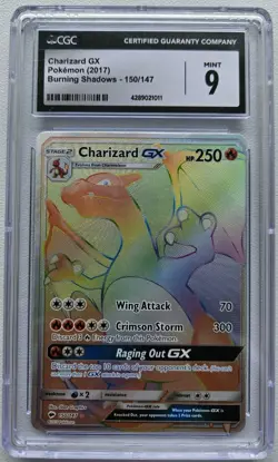 CGC 9 MINT Charizard GX Burning Shadows 150/147 Rainbow Rare Holo Pokemon Card - Image 1