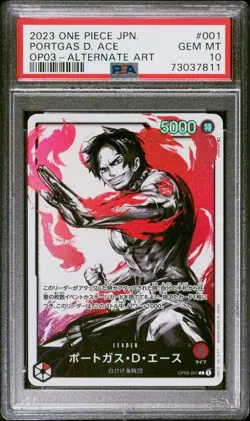 One Piece Card PSA10 Portgas D Ace OP03-001 Leader Parallel 2023 Japanese - Image 2