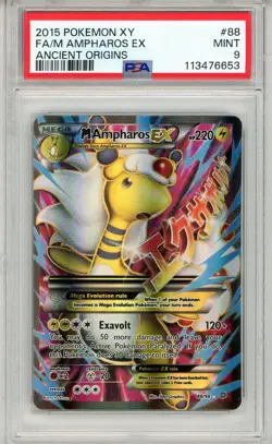 2015 POKEMON XY #88 FULL ART MEGA AMPHAROS EX MINT PSA 9 ANCIENT ORIGINS 88/98 - Image 1