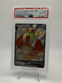 2021 POKEMON SWSH BLACK STAR PROMO SHINING FATES TINS #086 CRAMORANT V PSA 10 - Image 1