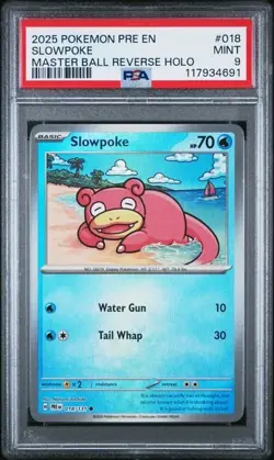 2025 POKEMON PRE EN-PRISMATIC EVOLUTIONS MASTER BALL REVERSE HOLO SLOWPOKE PSA 9 - Image 1