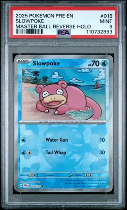 2025 POKEMON PRE EN-PRISMATIC EVOLUTIONS MASTER BALL REVERSE HOLO SLOWPOKE PSA 9 - Image 1
