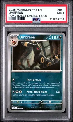 2025 POKEMON PRE EN-PRISMATIC EVOLUTIONS POKE BALL REVERSE HOLO UMBREON PSA 9 - Image 1