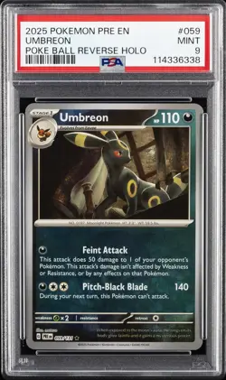 2025 POKEMON PRE EN-PRISMATIC EVOLUTIONS POKE BALL REVERSE HOLO UMBREON PSA 9 - Image 1