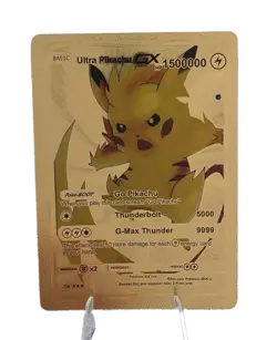 Pokemon Ultra Pikachu GX 1500000hp Gold Foil Fan Art Collector Card TCG - Image 1