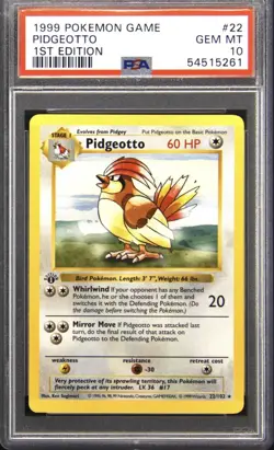 PSA 10 1st Edition Shadowless Pidgeotto Pokemon Card Base Set #22/102 Rare - Image 1