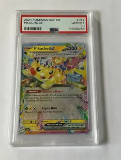 2024 POKEMON CARD SSP EN SURGING SPARKS #057 PIKACHU EX PSA 10 GEM MINT - Image 1