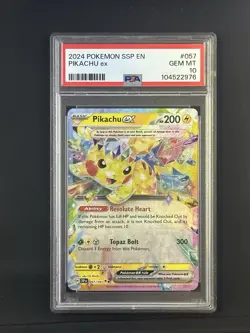 2024 POKEMON CARD SSP EN SURGING SPARKS #057 PIKACHU EX PSA 10 GEM MINT - Image 1