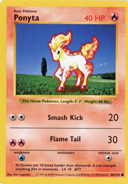 Pokemon TCG Ponyta Shadowless Base Set Card #60/102 LP Light Play Free Shipping - Image 1