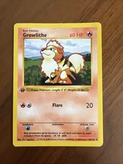 Pokemon GROWLITHE 28/102 1st Edition Shadowless Base Set. - Image 1