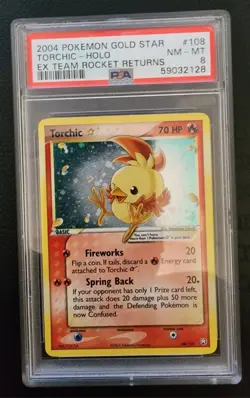 2004 POKEMON EX TEAM ROCKET RETURNS GOLD STAR #108 TORCHIC-HOLO PSA 8 - Image 1