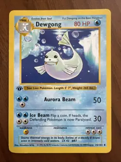 Pokemon TCG Dewgong Shadowless Base Set Card 25/102 1st Edition Uncommon - Image 1