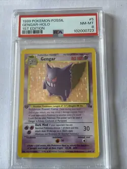 1999 Pokemon TCG Fossil 1st Edition Gengar Holo Rare Card 5/62 PSA 8 - Image 1