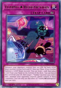 Yugioh! Yummy ☆ Redemption JUSH-EN026 Rare 1st Edition NM Justice Hunters - Image 1