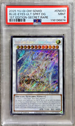 Yugioh Card 1st Ed. Blue Eyes Ultimate Spirit Dragon Secret R PSA 9, SDWD-EN043 - Image 1