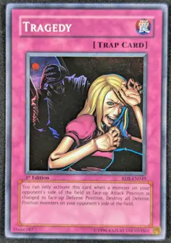 Tragedy 1996 1st Edition Super Rare Holo Yugioh Card RDS-EN049 (NM) - Image 1